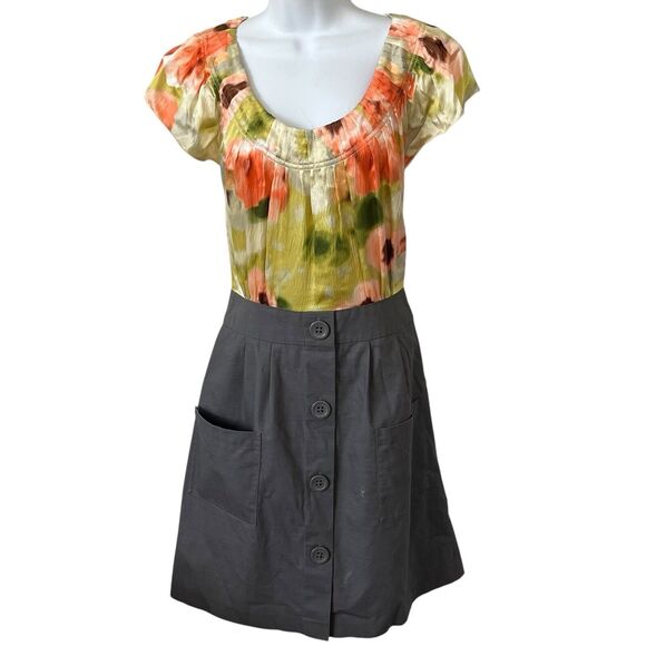 Tabitha Anthropologie Zoya Watercolor Dress Size 8 Silk Cotton Combo Pockets - Picture 2 of 9